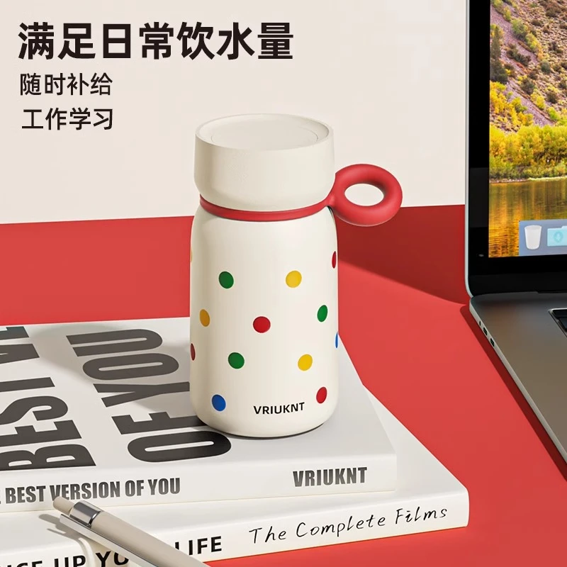 波点保温杯女生高颜值学生新款水杯儿童专用小巧便携杯子半