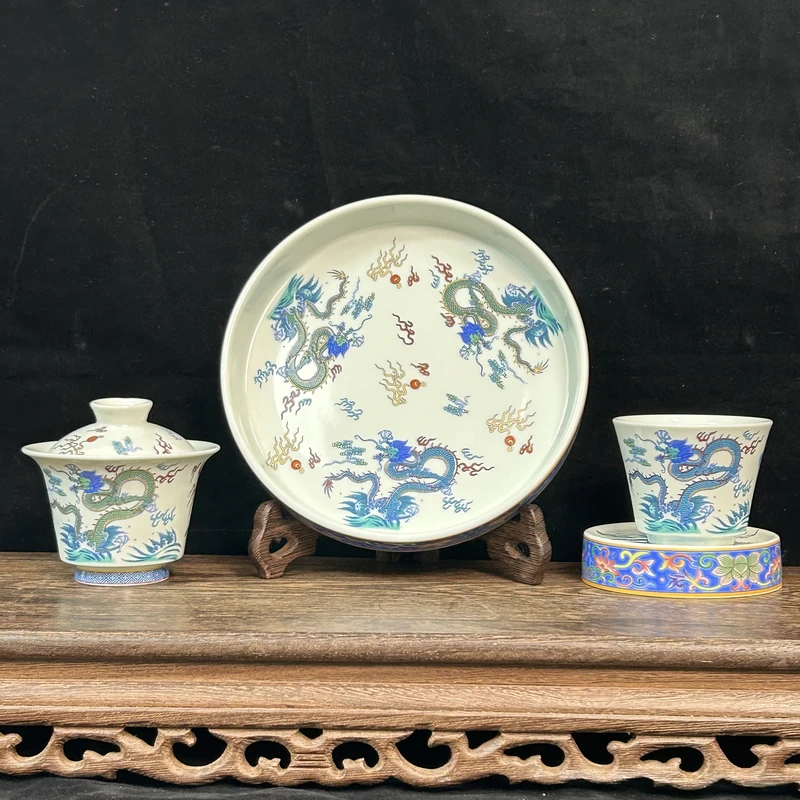 景德镇陶瓷粉彩瓷苍龙逐日茶具套组整套茶器家用高端茶器龙纹