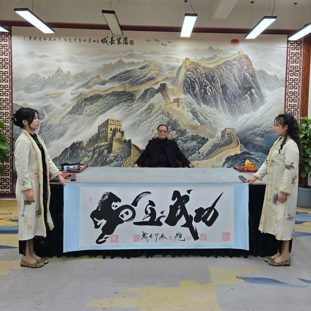 刘宗建:《马到成功》书法作品7枚章高70宽2米白底软装裱包邮