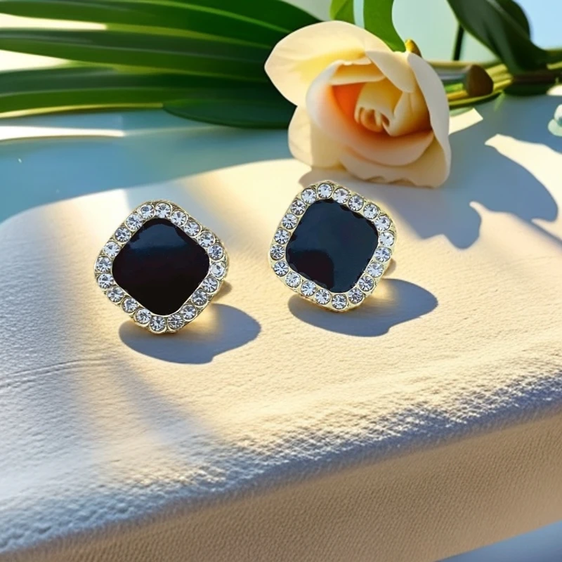 合金耳饰 【专链】c-386黑色耳钉女简约气质时尚个性法式轻奢百搭