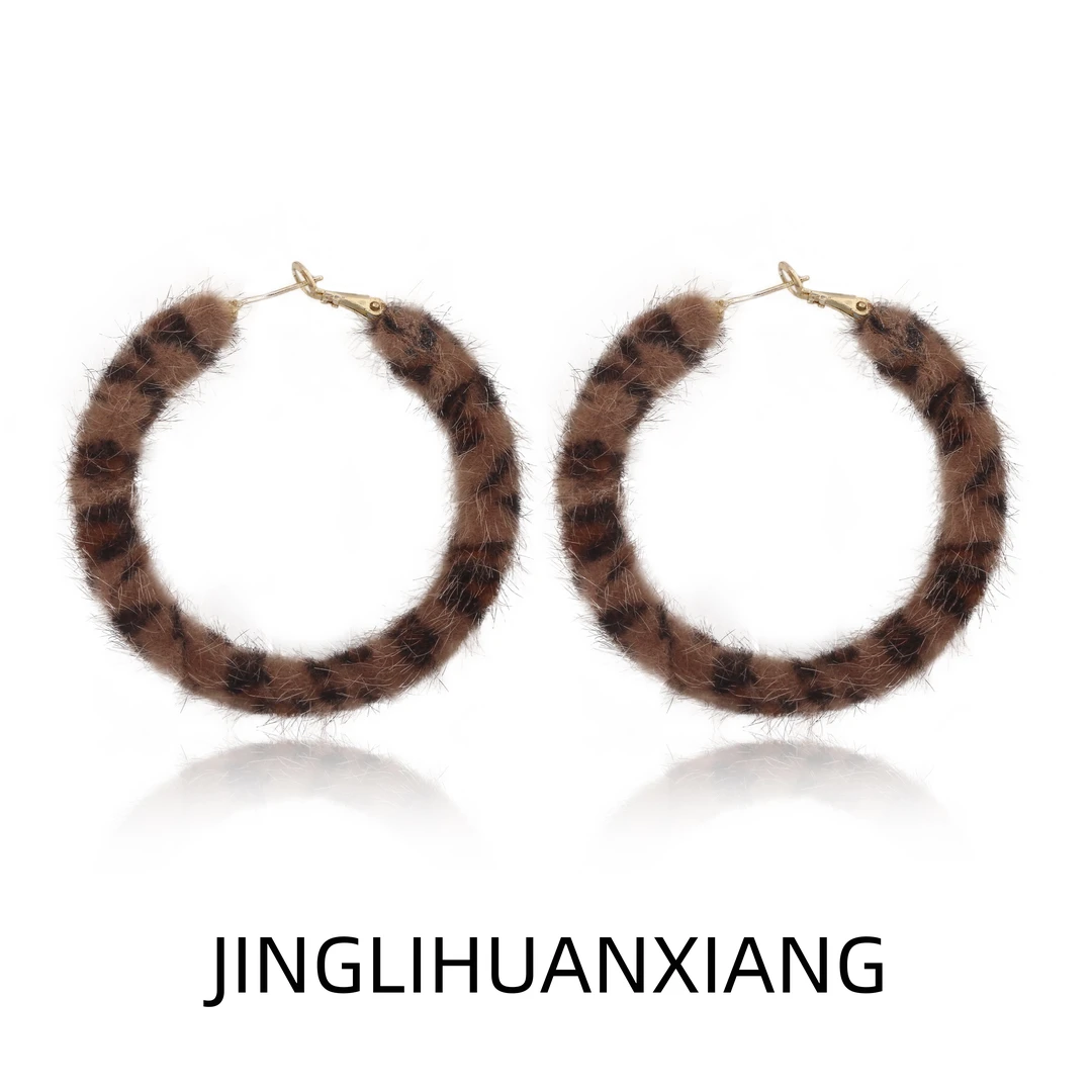 合金耳饰 c-1208复古植绒丝绒豹纹耳环高级感夸张耳圈气质耳饰