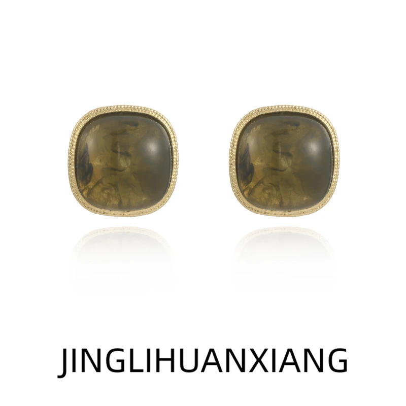 合金耳饰 c-847阔叶绿色耳钉高级感独特耳环2024新款方圆脸耳饰