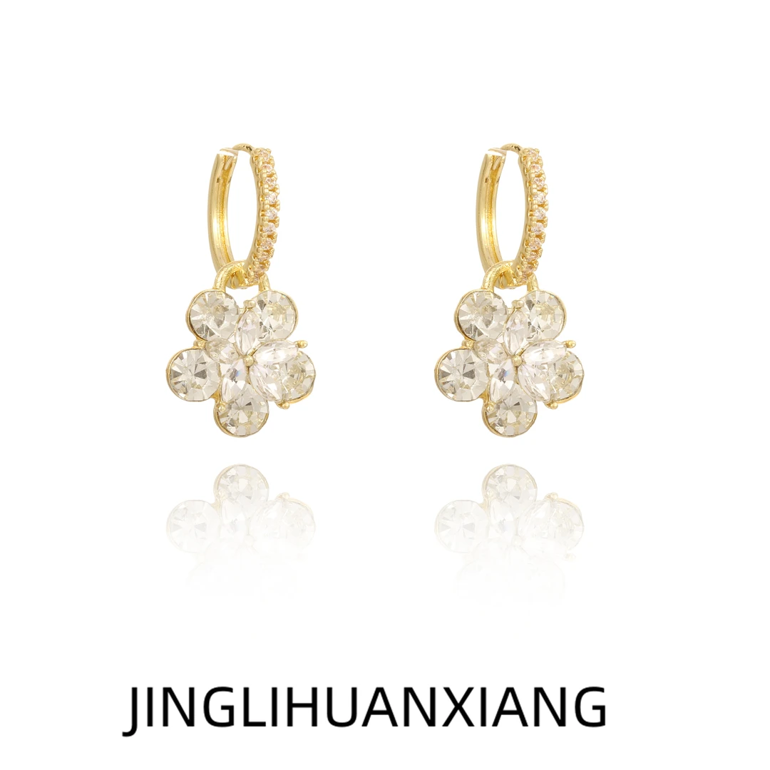 合金耳饰 c-2098高级感花朵耳扣耳环新款百搭甜美小清新配饰耳饰