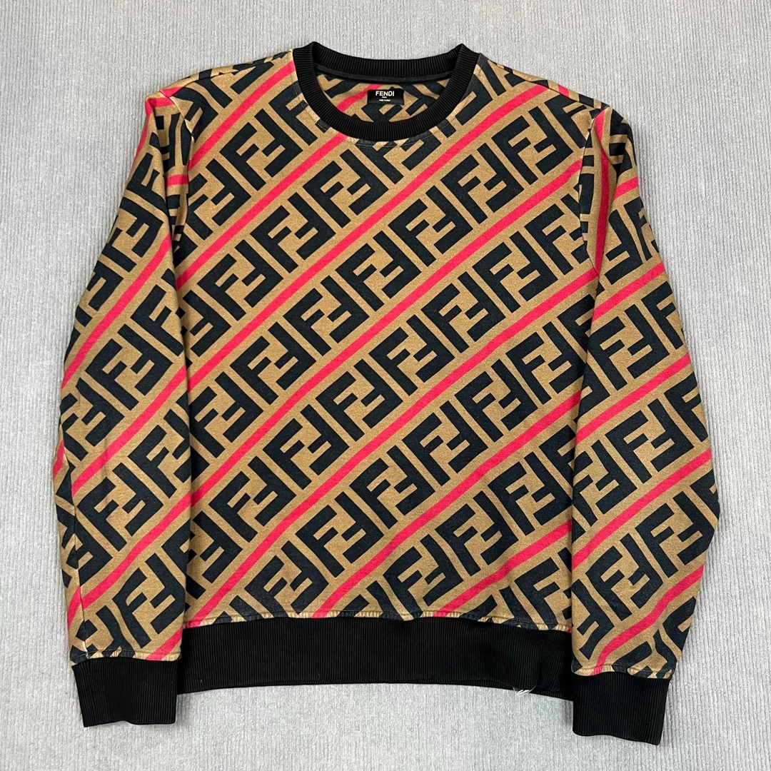 芬迪/241197/XL/徽标字母印花撞色圆领毛衣/95新/9399