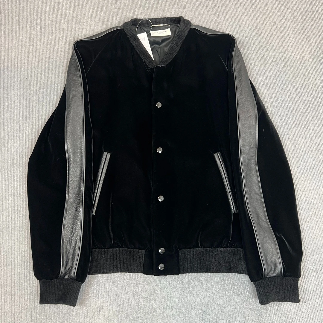 95新 YSL/圣罗兰 2409217/52码/刺绣骷髅爱心短绒棒球夹克