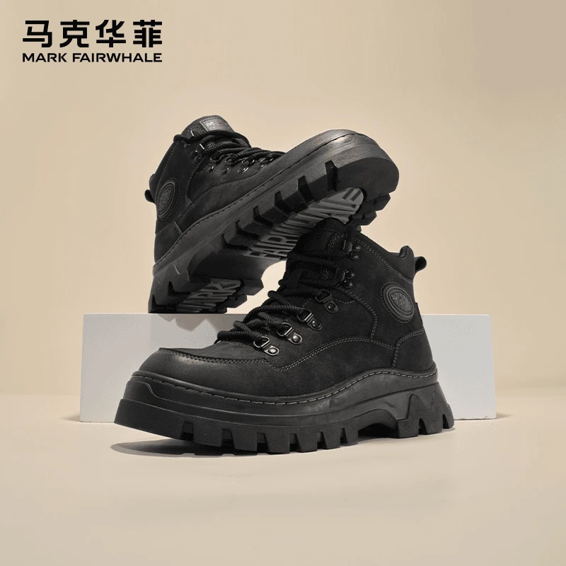 马克华菲男鞋2024秋冬新款骑士黑厚底休闲户外时尚潮流男款马丁靴