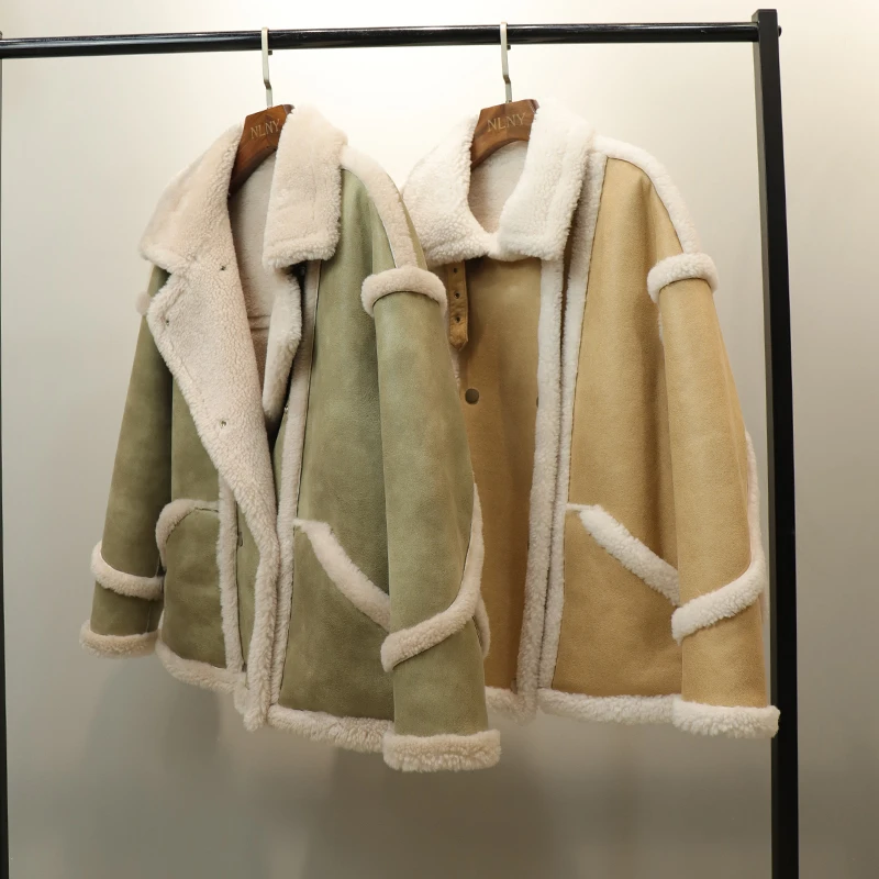 两种领型拼接风秋冬时尚保暖羊毛短外套 SL011