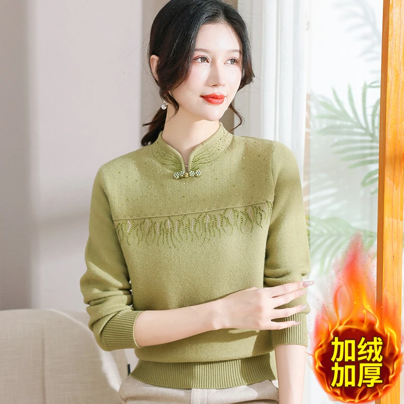 2024新款妈妈秋冬装本命年红色毛衣洋气打底衫上衣中老年加绒加厚