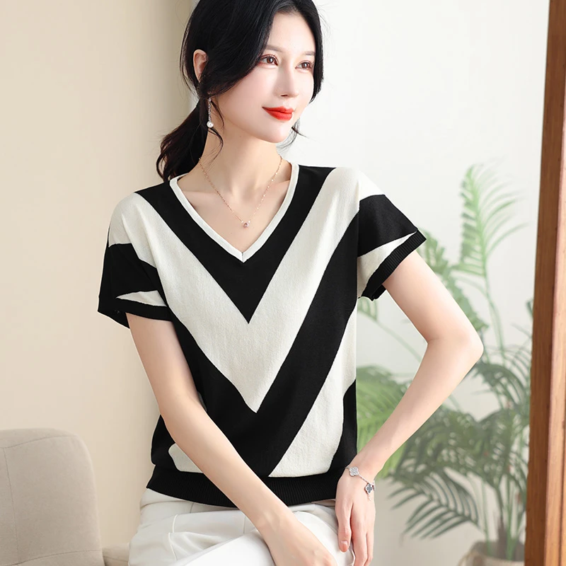 母亲节送妈妈衣服夏装t恤短袖上衣冰丝针织中年年轻洋气实用礼物
