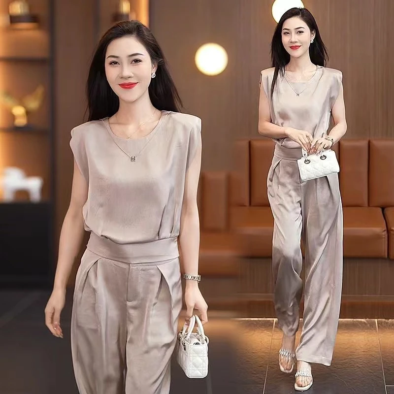 618时尚套装女夏薄款轻奢高级感无袖上衣洋气质减龄阔腿裤两件套