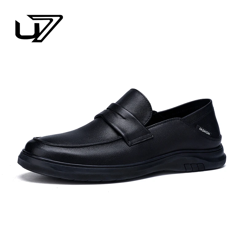 U7品牌男鞋2024年新款男士商务皮鞋一脚蹬软底时尚休闲男鞋