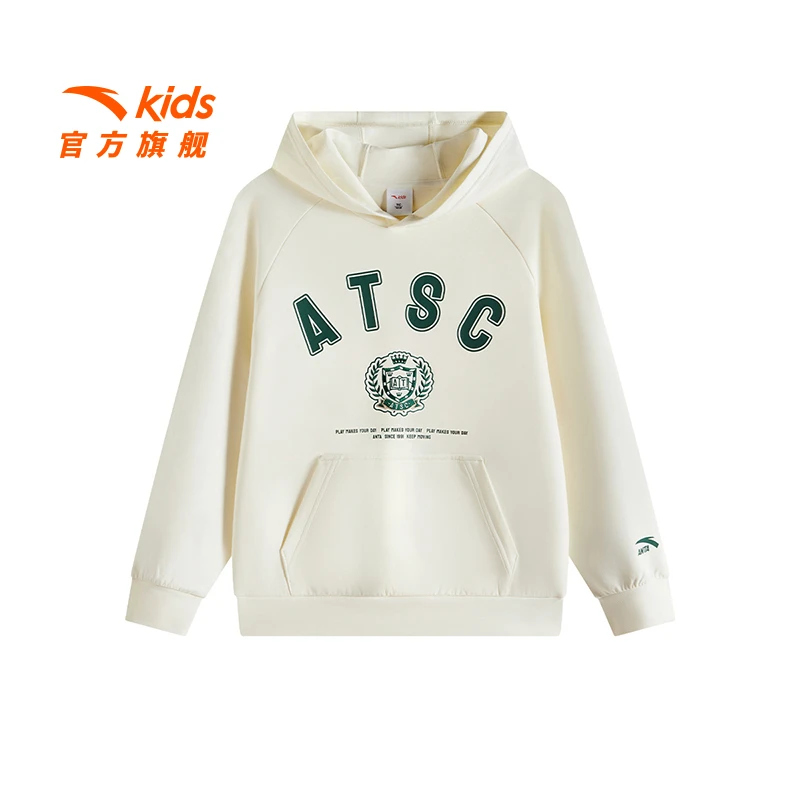 安踏儿童男大童连帽套头衫冬季时尚舒适潮流亲肤青少年运动卫衣
