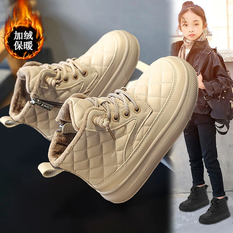 儿童棉鞋2023秋冬新款防水加厚加绒冬鞋女童面包鞋高帮百搭雪地鞋