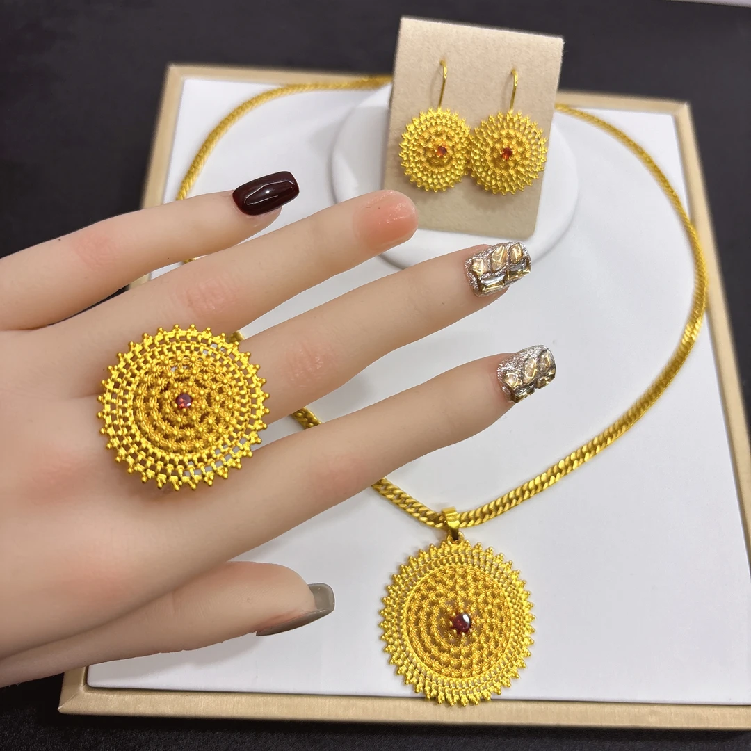 铜合金吊坠 铜合金吊坠 铜合金53耳环项链戒指时尚三件套