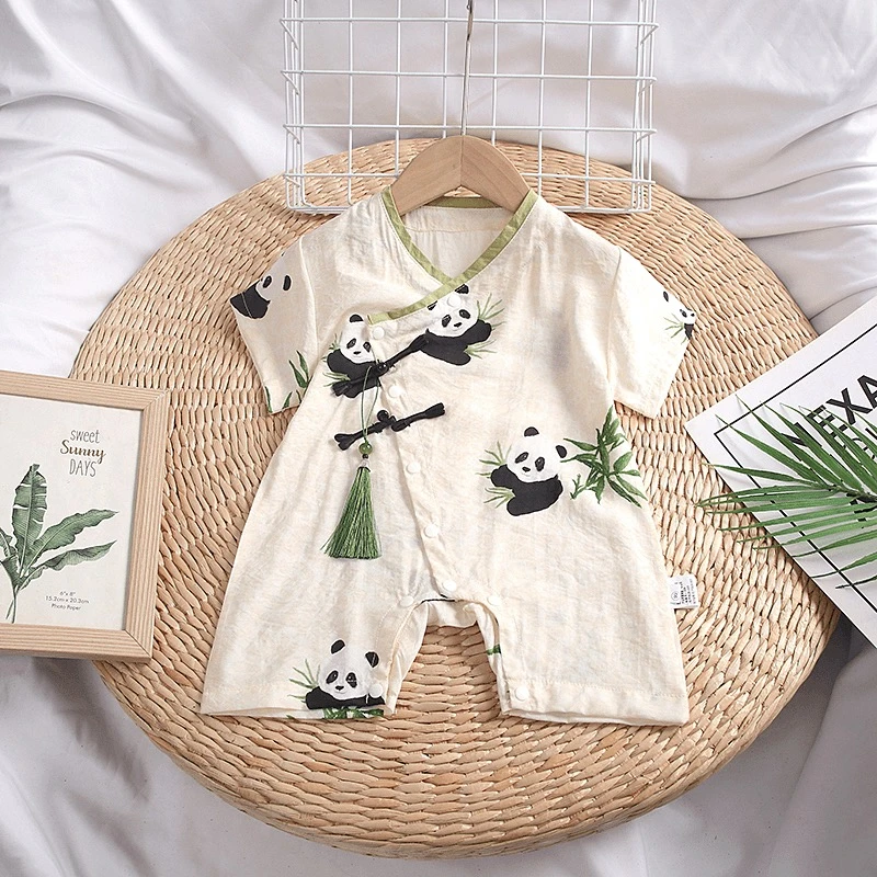 2 XLM 夏款宝宝熊猫竹子哈衣连体衣婴幼儿婴儿薄款印花竹子儿童