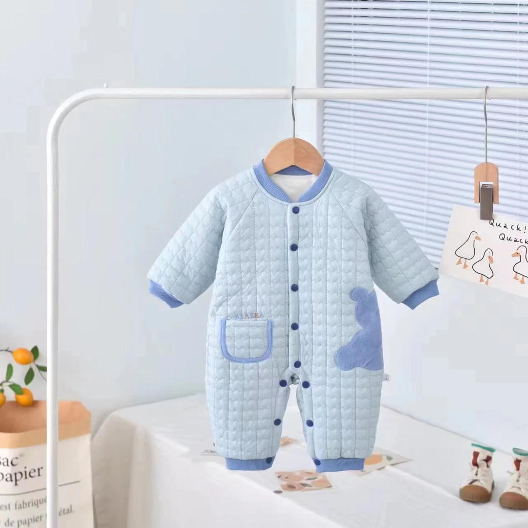 清仓布丁熊秋冬款夹棉韩版棒球领婴幼儿连体衣哈衣外出服新生儿