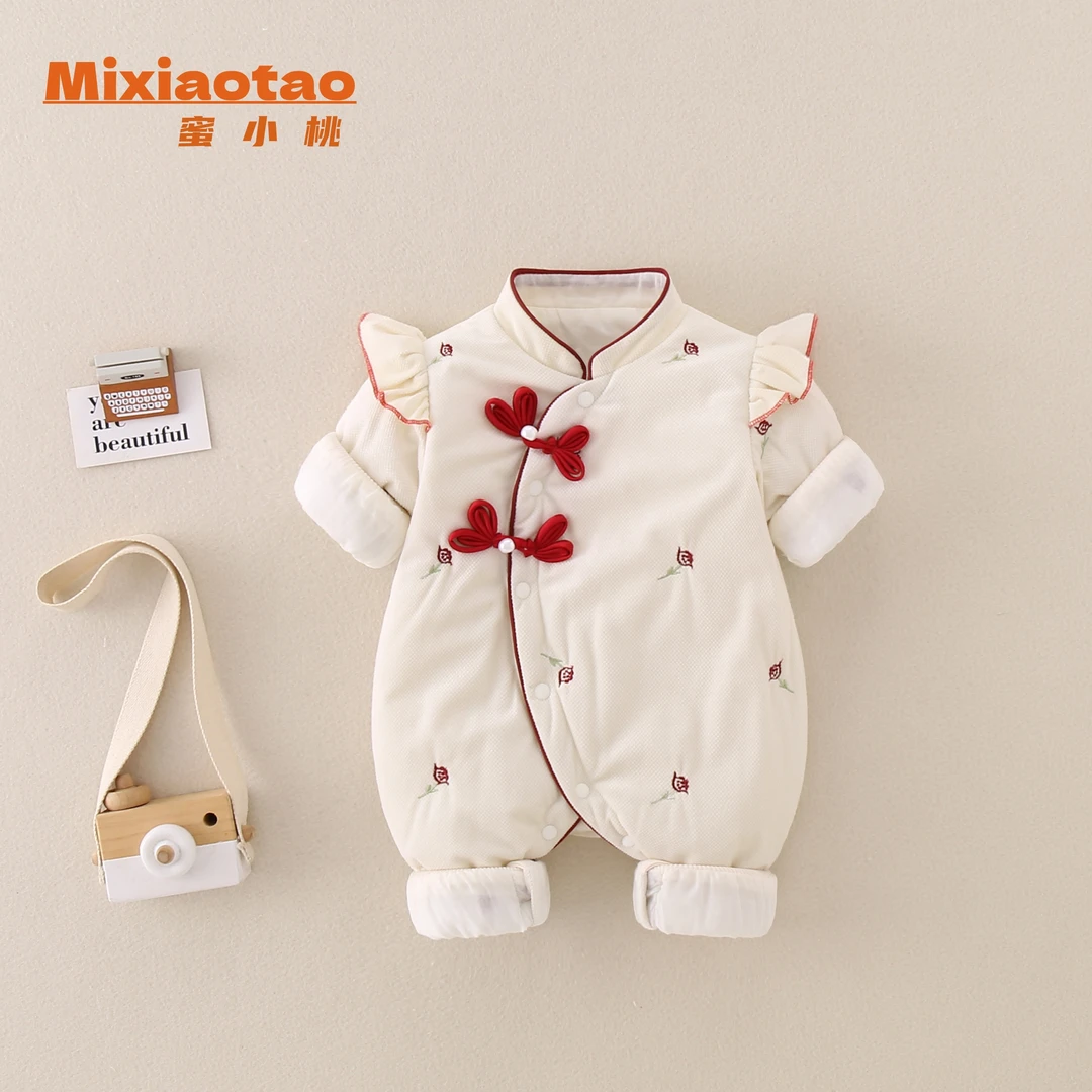 春款满印玫瑰120克棉碎花女童公主婴儿幼儿宝宝连体衣哈衣闭档