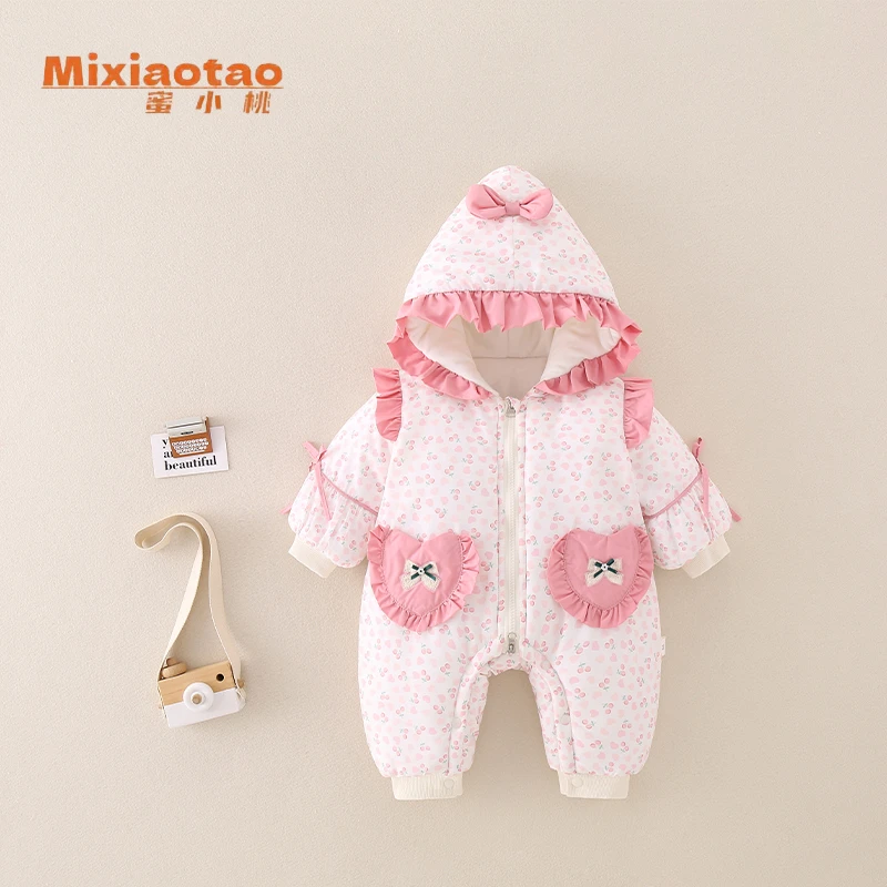 2粉色蝴蝶结造型外出服哈衣连体衣闭裆儿童婴儿宝宝长袖