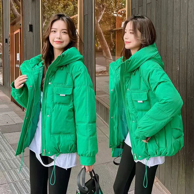 外套短款纯色时尚百搭宽松棉服韩版冬季休闲连帽潮流加厚保暖秋冬