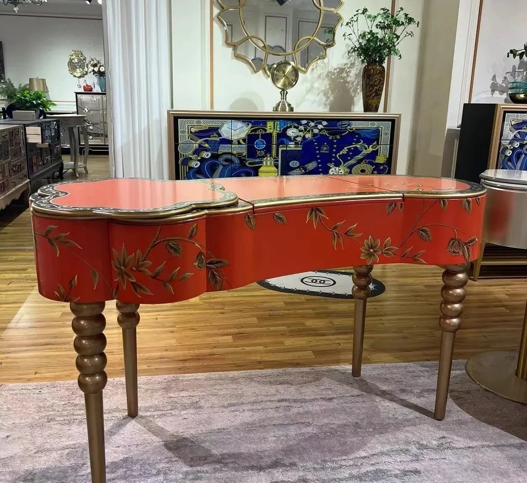 国风新中式四叶草高奢卧室带镜梳妆台可折叠多功能烤漆创意化妆桌