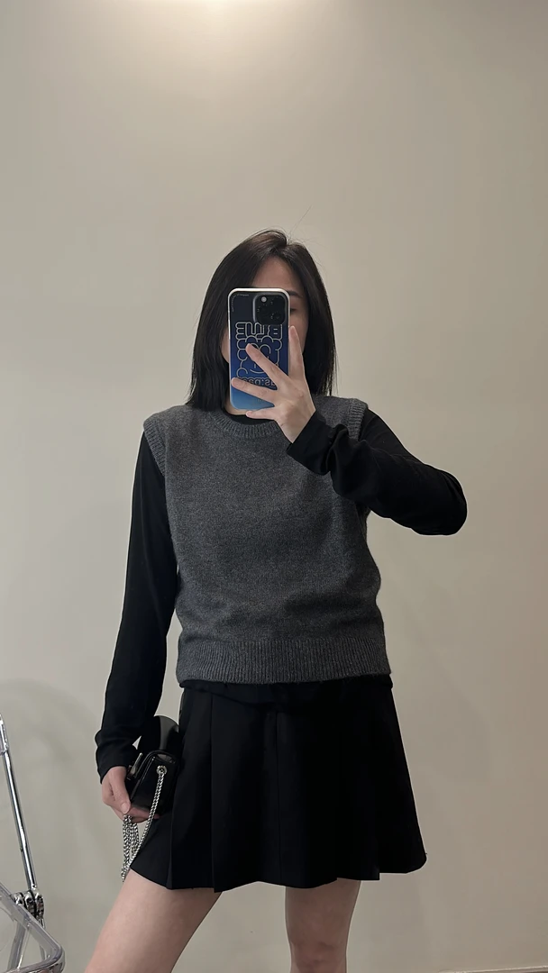 (欧货经典黑灰6006)2024秋季高品质简约设计感韩版圆领羊毛背心