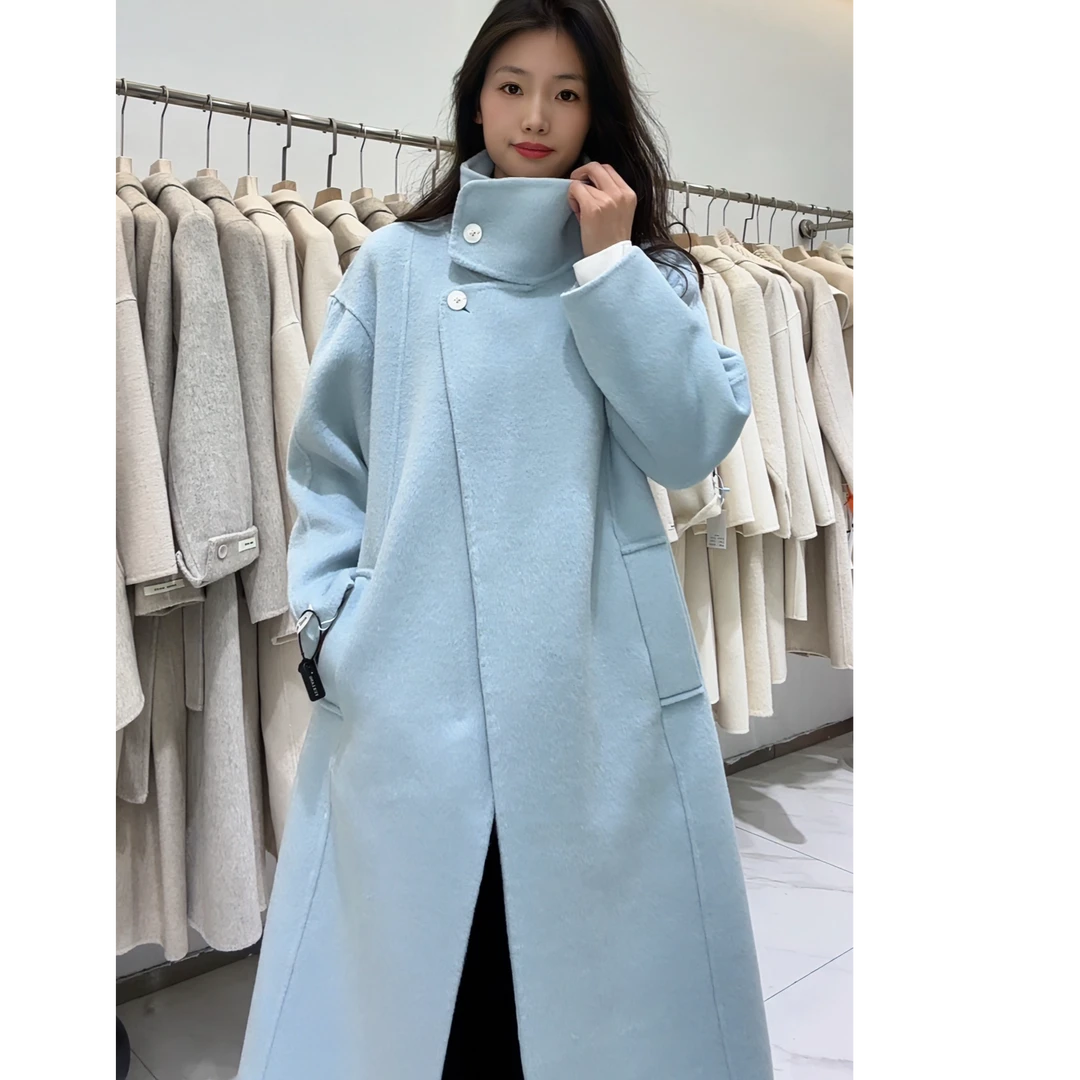 【芬兰雪境】2024秋冬新款氛围感立领秋冬中长款双面羊毛大衣98066