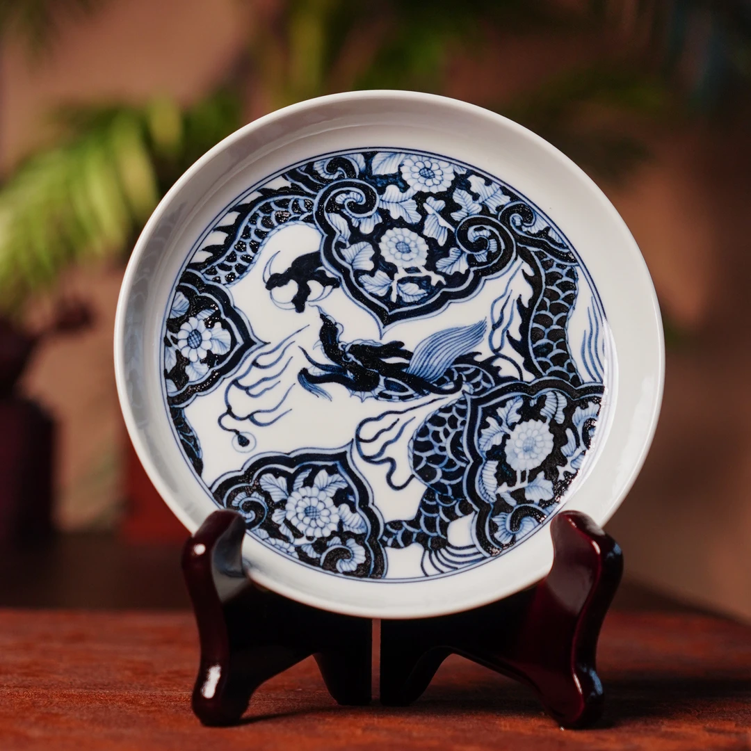 正德御窑亦然堂干泡直口壶承茶盘手工手绘茶具复古品茗陶瓷中式