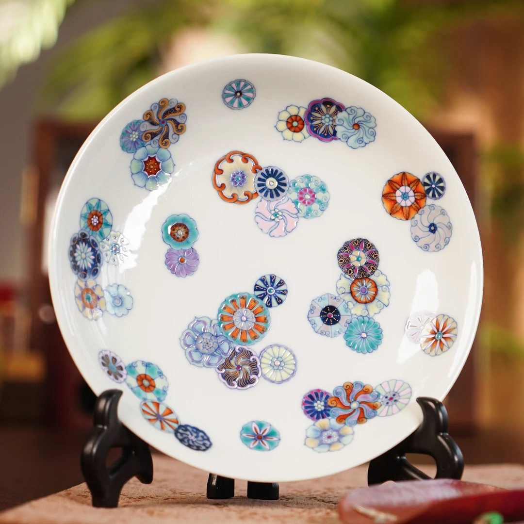 正德御窑刘建锋窑斗彩皮球花壶承品茗饮茶手绘陶瓷茶盘喝茶景德镇