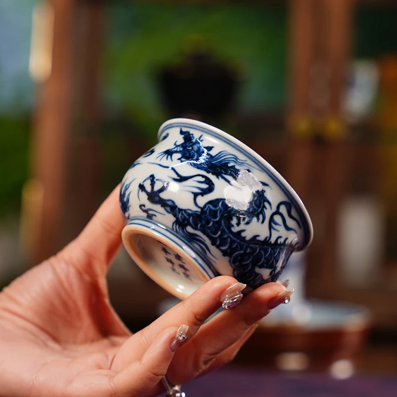刘建锋窑 仿元龙纹炉士杯陶瓷景德镇茶具手绘主人杯全手工LJF041