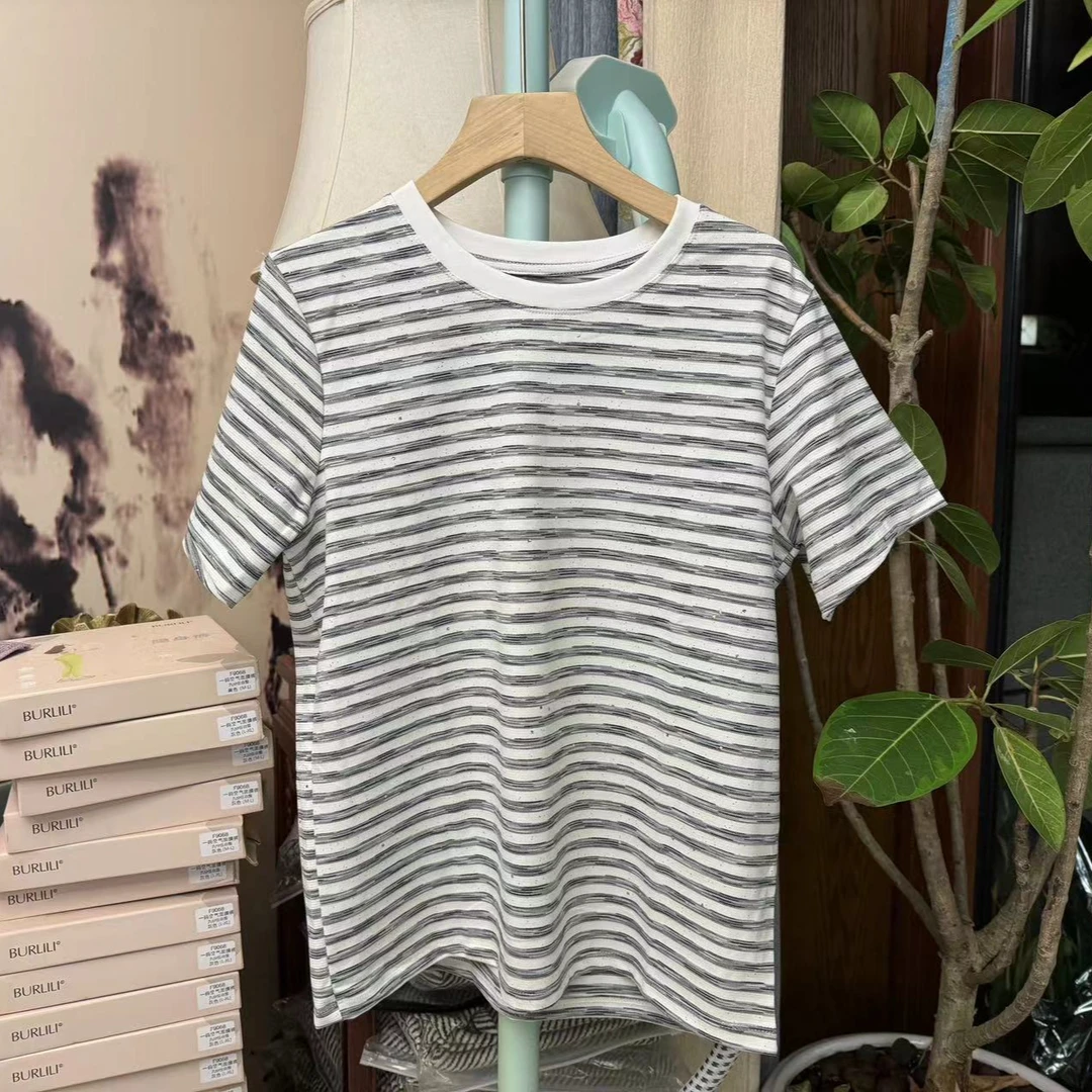 条纹短袖家居服百搭夏季圆领