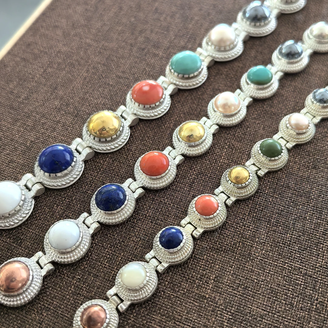 足银手链 足银手链天然九宝复古时尚民族风彩色纯银手链九宝手链