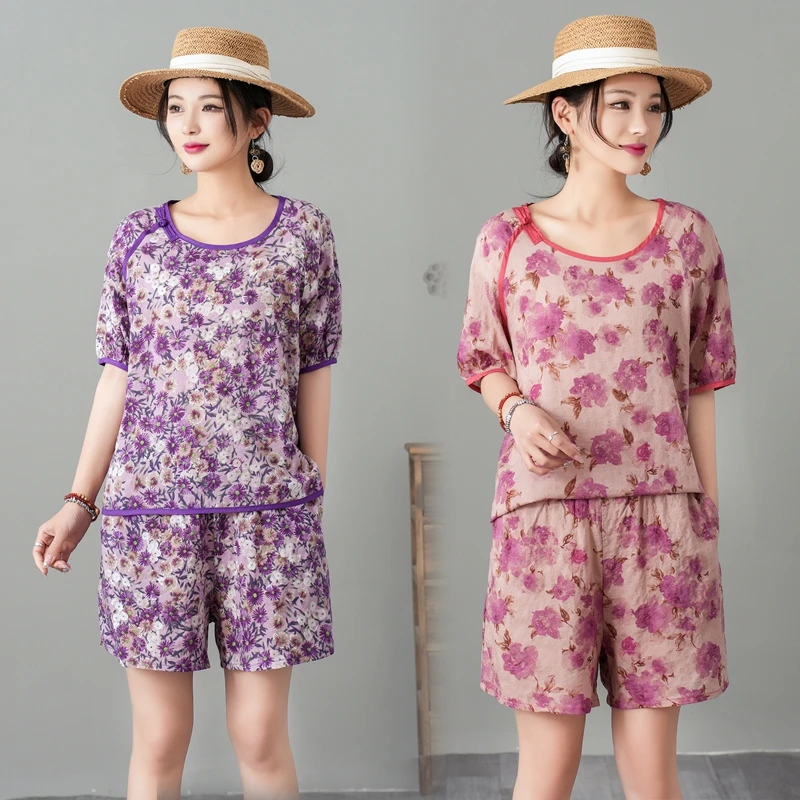 新款年轻妈妈装2024夏装人短裤套装女休闲显瘦中老年装大码两件装