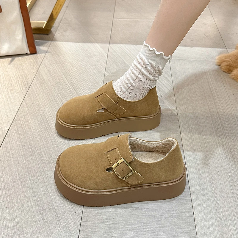 厚底女鞋子冬季加绒保暖百搭上班二棉鞋软底舒适一脚蹬勃肯鞋女款