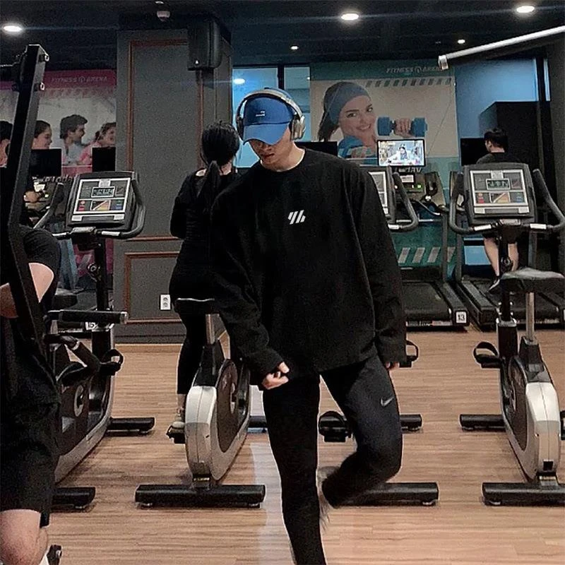 Gym BULL运动T恤男INS潮牌肌肉宽松长袖健身衣服篮球训练上衣卫衣