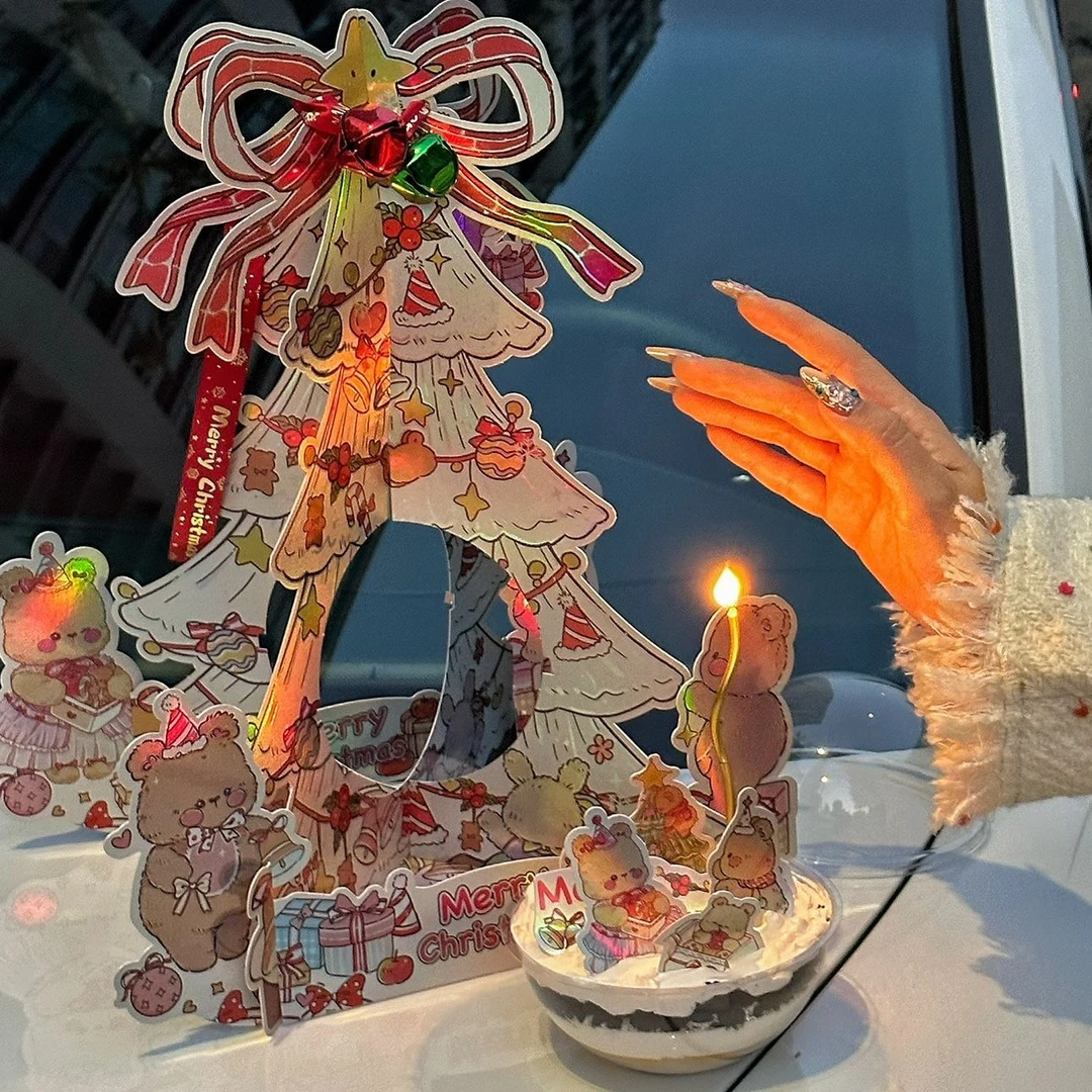 【耶甜】DIY圣诞树卡纸立体白色幻彩圣诞树装饰包装盒圣