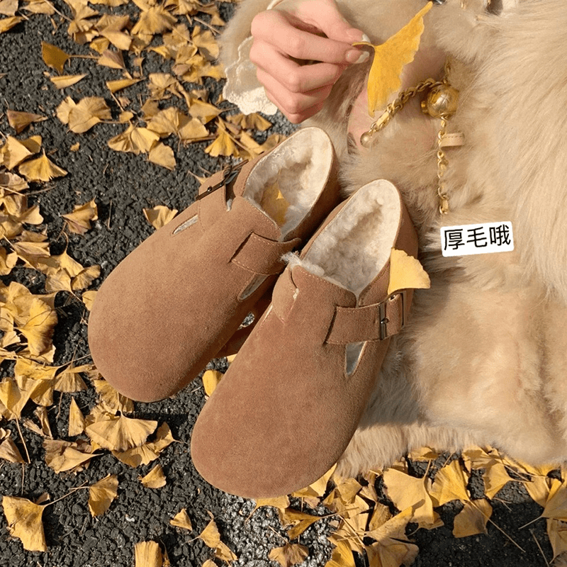 牛皮版~加厚加绒真皮毛毛鞋女冬外穿羊毛保暖棉鞋勃肯鞋博肯单鞋