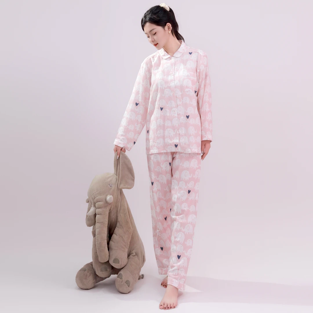 【全新印花睡衣】全棉双层纱睡衣女款长袖长裤家居服套装A类