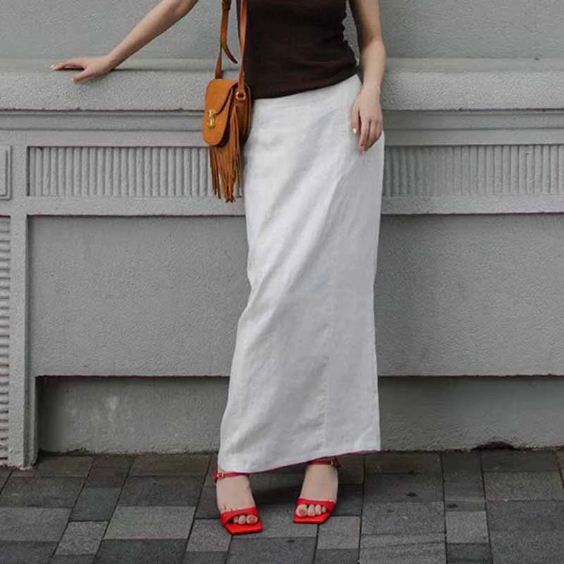 【栖谷】100%纯天然亚麻斜裁半身裙女款爆款2024新款纯色女装半裙