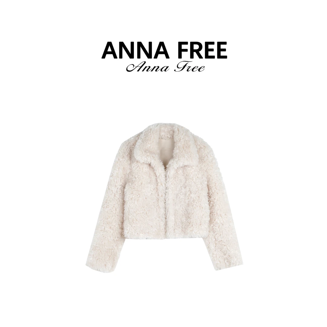 ANNA FREE 秋冬新款小翻领皮毛一体外套短款卷毛外套ZCE24769