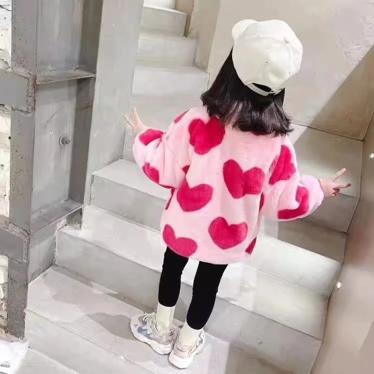 韩版儿童冬季保暖心形毛毛外套