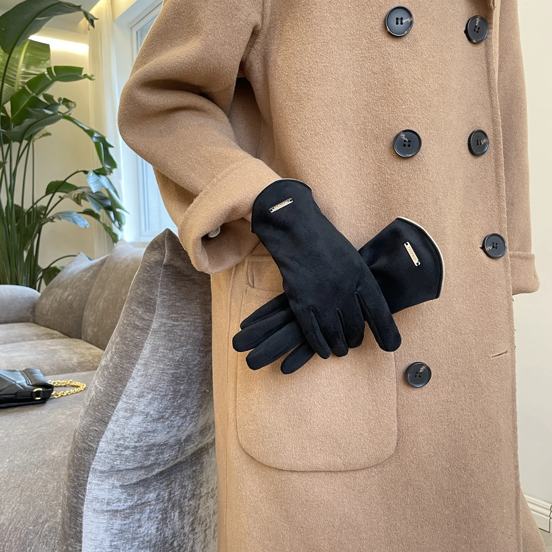 手套女冬季ins新款可爱麂皮绒露指头触摸屏开车防风防寒细绒保暖