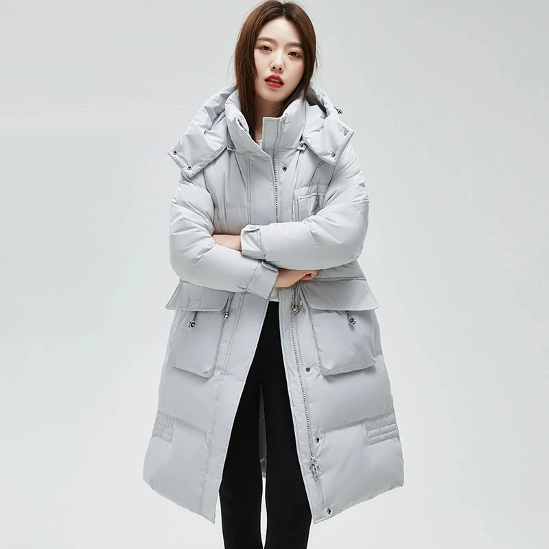 LX18-2024年新款中长款时尚收腰拼色白鸭绒保暖外套