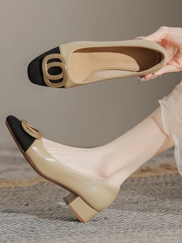 小香风粗跟单鞋女2024新款单鞋中跟瓢鞋春秋高跟鞋大码女鞋41一43