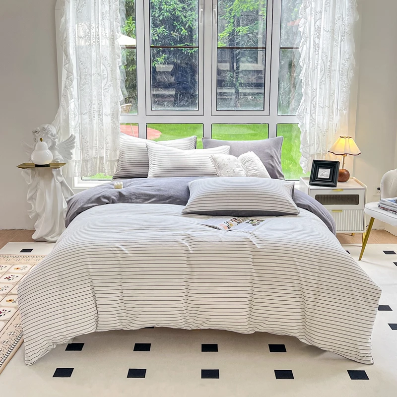 A全棉加B牛奶绒AB版面四件套加厚冬季床单被套双面可用加绒被套