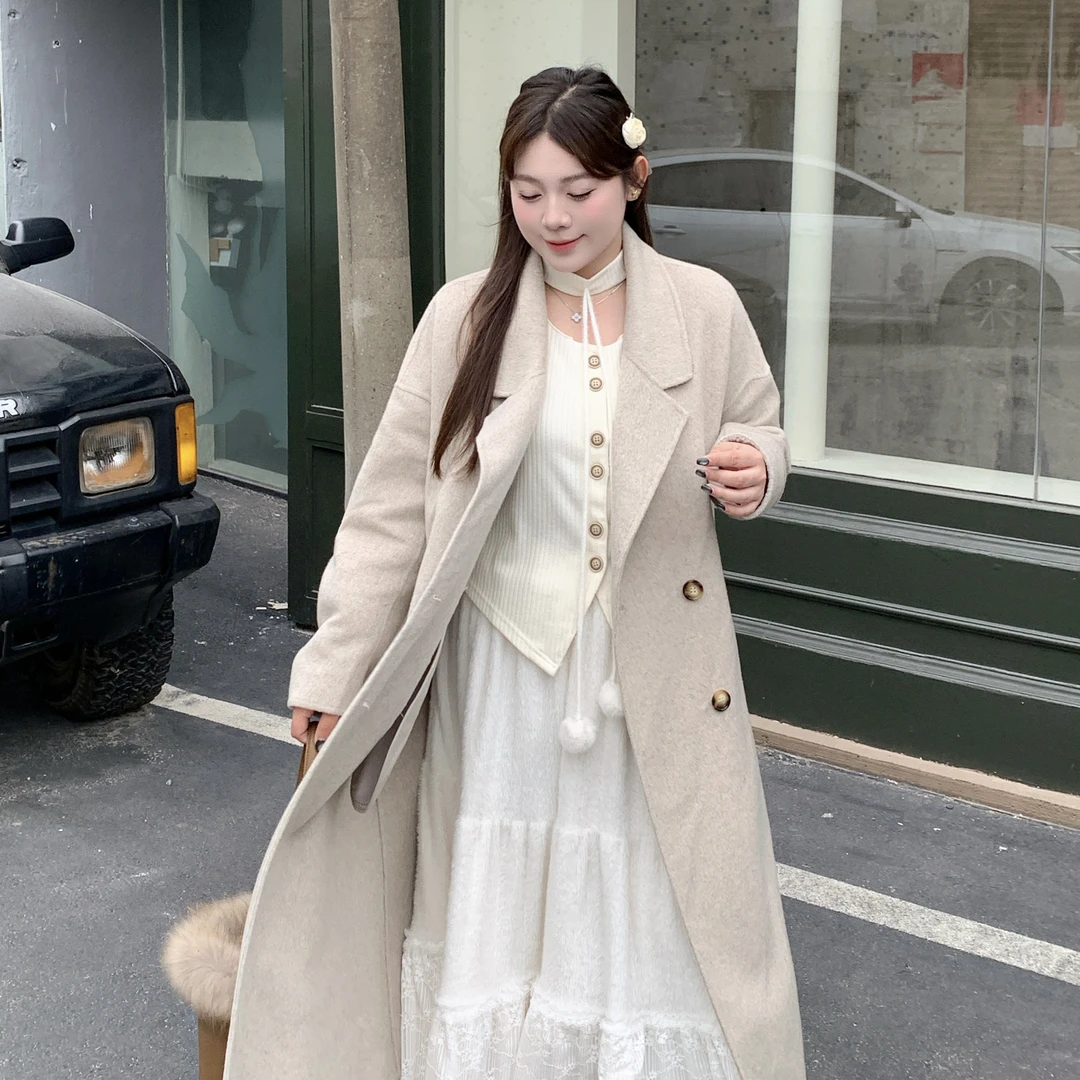 燕麦拿铁｜大码双面羊毛大衣女2024新款毛呢秋冬羊毛冬季外套