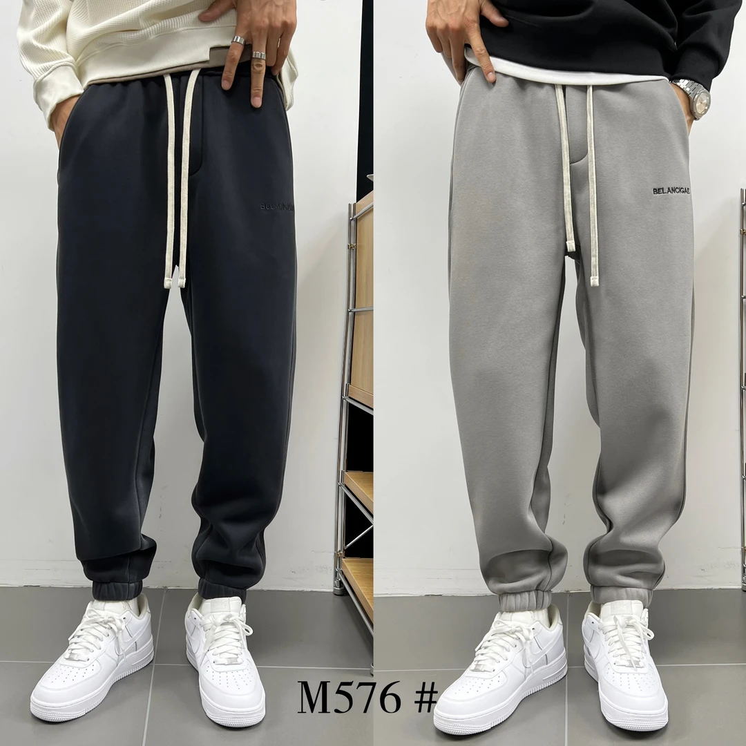 M576/冬季新款加厚加绒织带兔兔绒时尚弯刀束脚裤宽松潮流