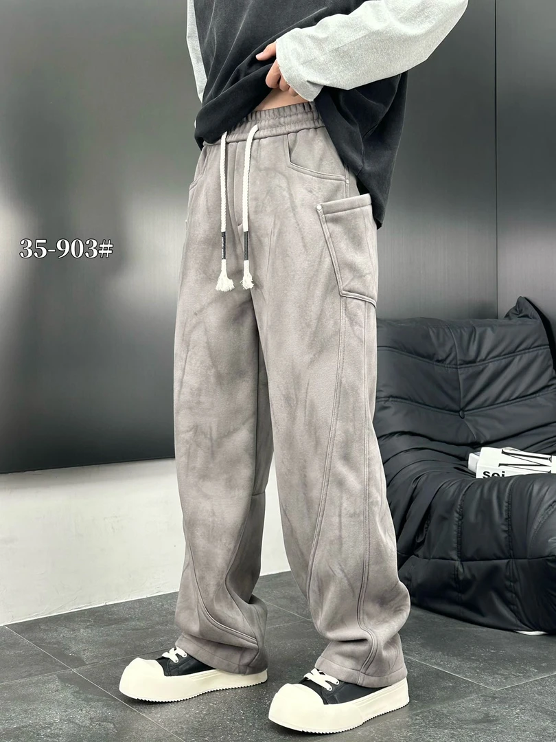 903/冬季加厚加绒弯刀脏脏潮牌时尚百搭休闲香蕉裤