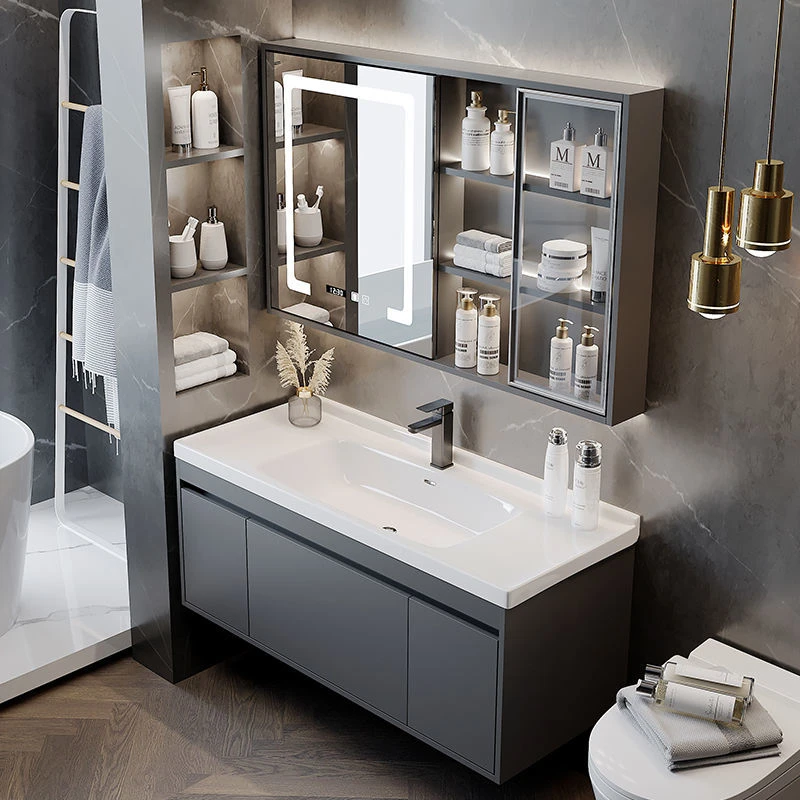 Dansar/达恩莎灰/白浴室柜陶瓷一体盆洗手盆智能吊柜简约卫生间