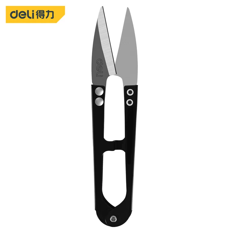得力弹簧纱剪 剪线头纱线剪小剪刀钓鱼剪 锰钢刀片 黑色 DL358201