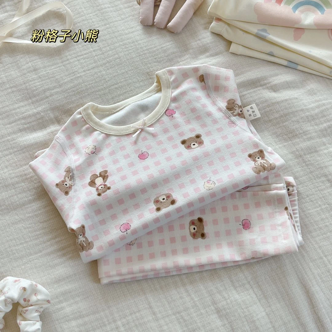 【现货】244-MTZI-2017粉格子小熊  童装2024年冬季新家居服套装